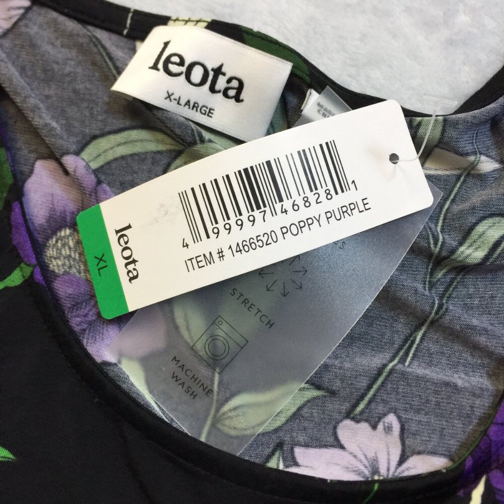 New! Leota Blouse Tunic Top XL Black Purple Floral Knit 3/4 Flare Sleeve - Picture 7 of 16